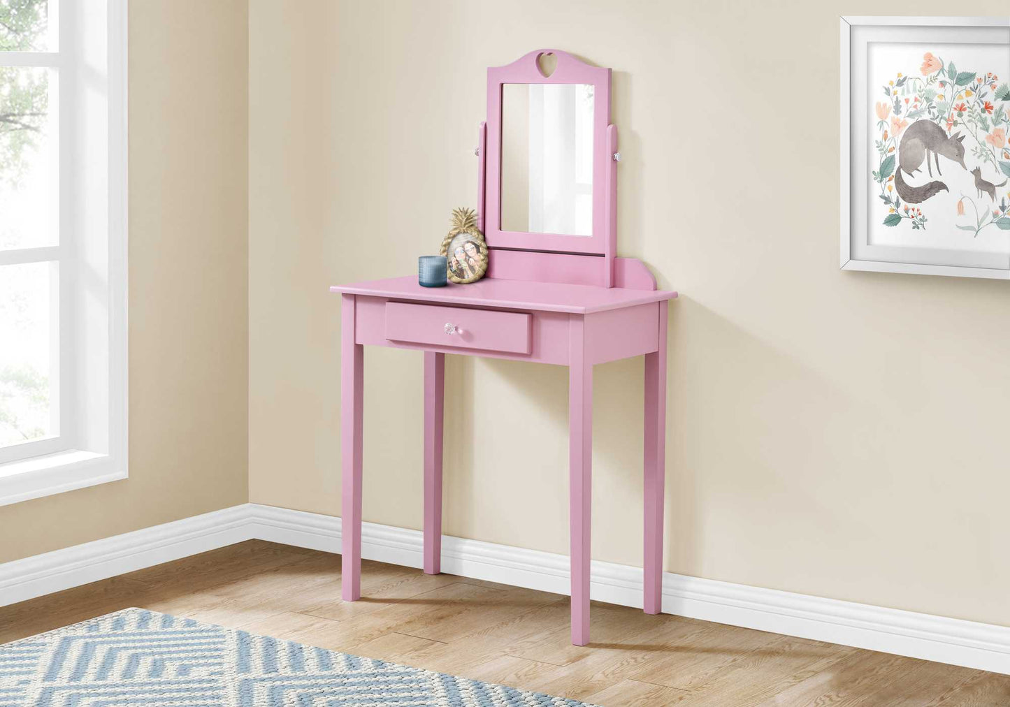 Pink Vanity Mirror And Storage Drawer