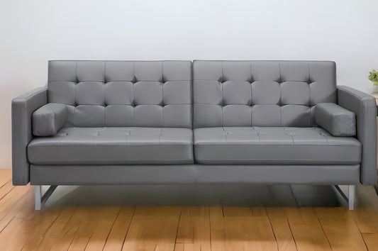 80" Gray Faux leather and Silver Sofa