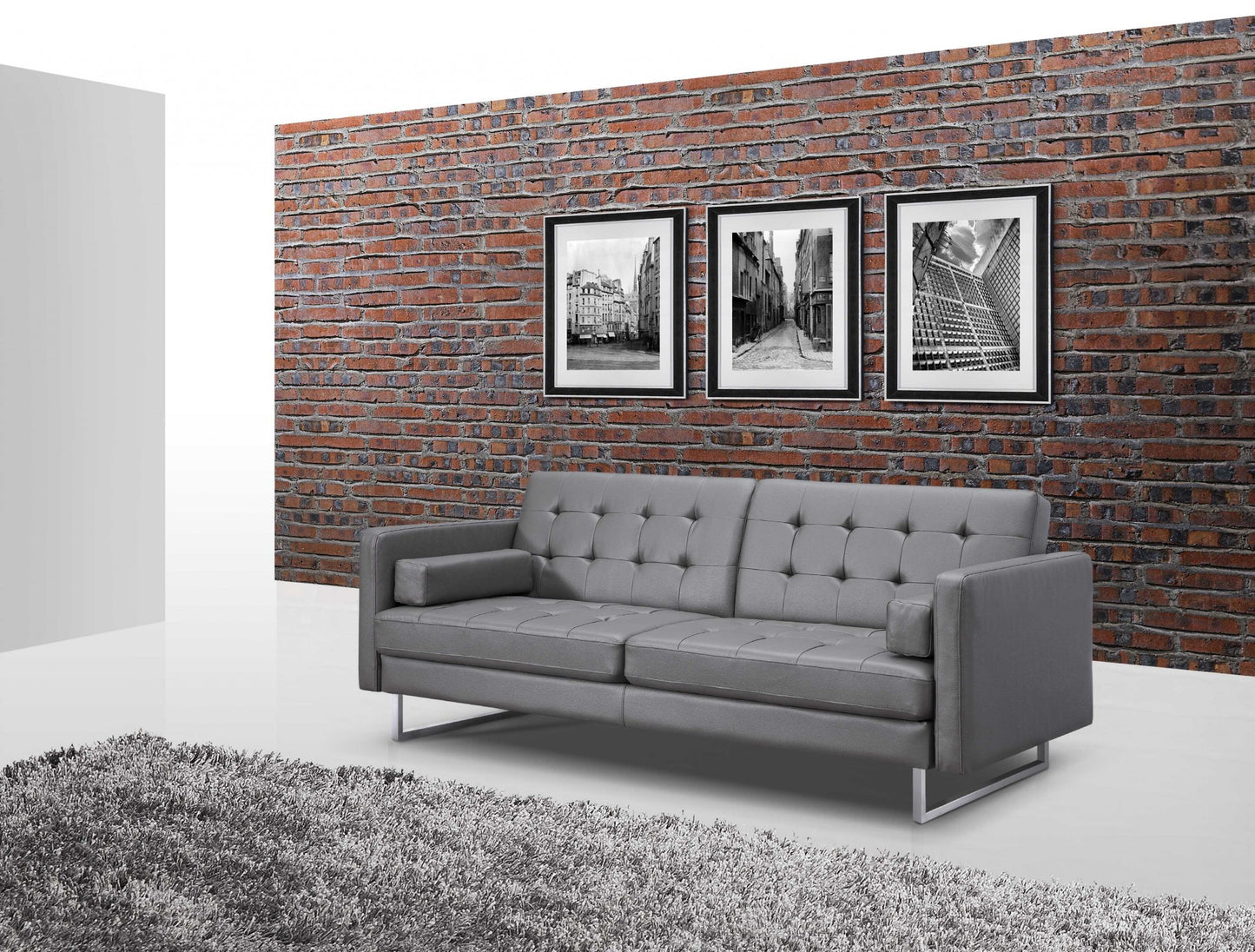 80" Gray Faux leather and Silver Sofa