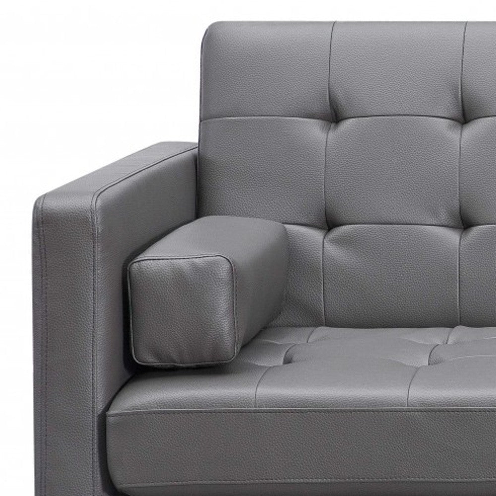 80" Gray Faux leather and Silver Sofa