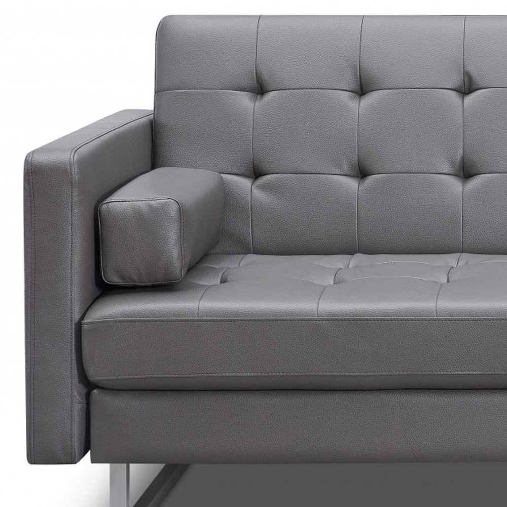 80" Gray Faux leather and Silver Sofa