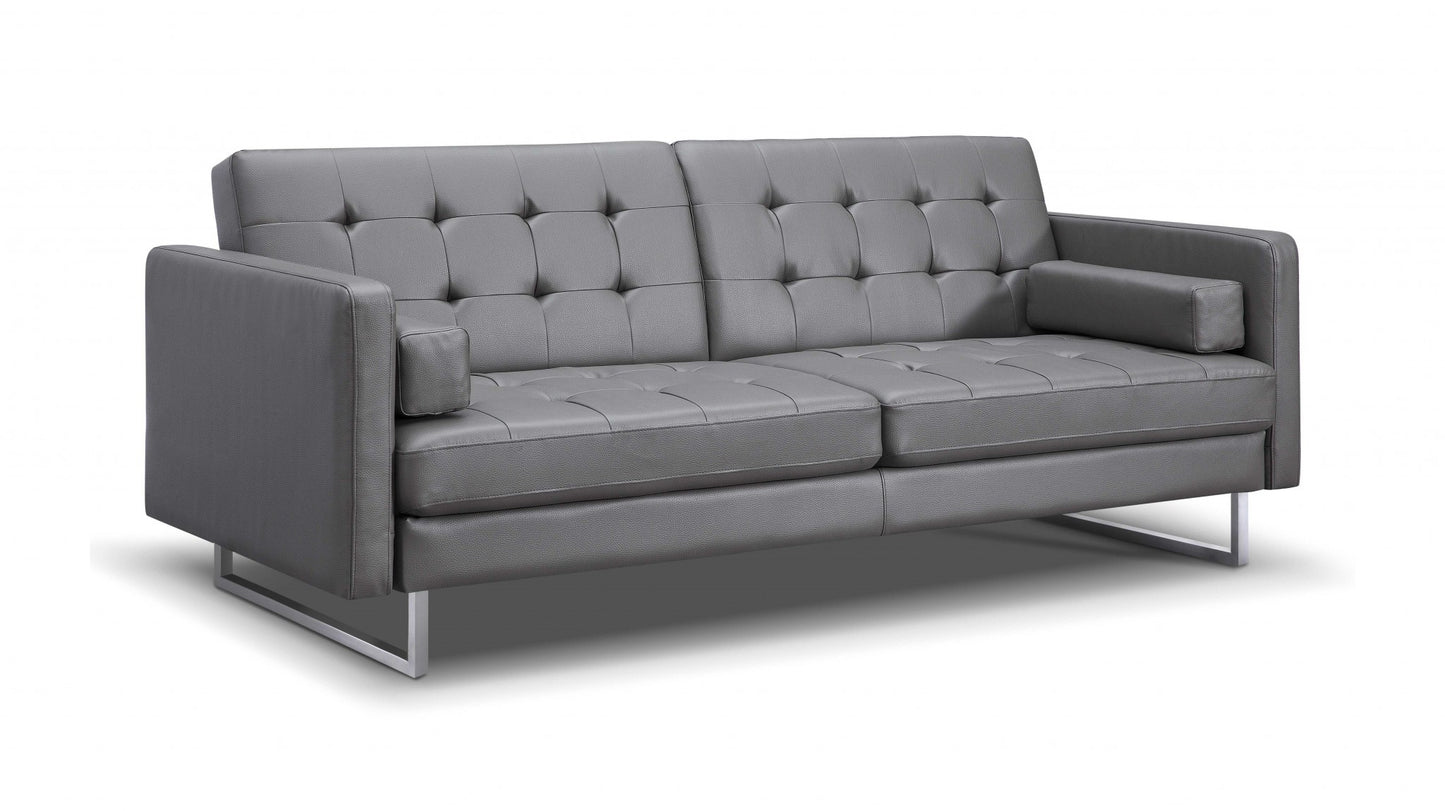 80" Gray Faux leather and Silver Sofa