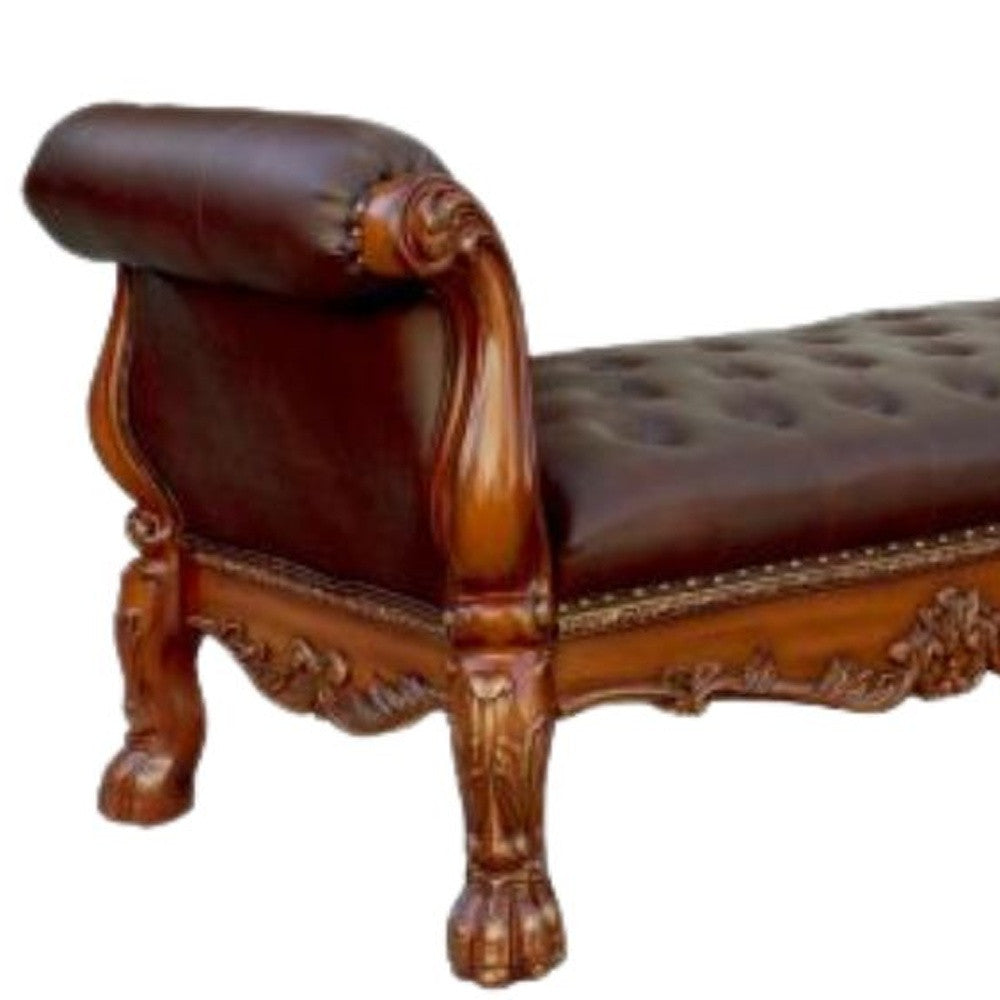 74" Brown and Dark Brown Upholstered Faux Leather Bench