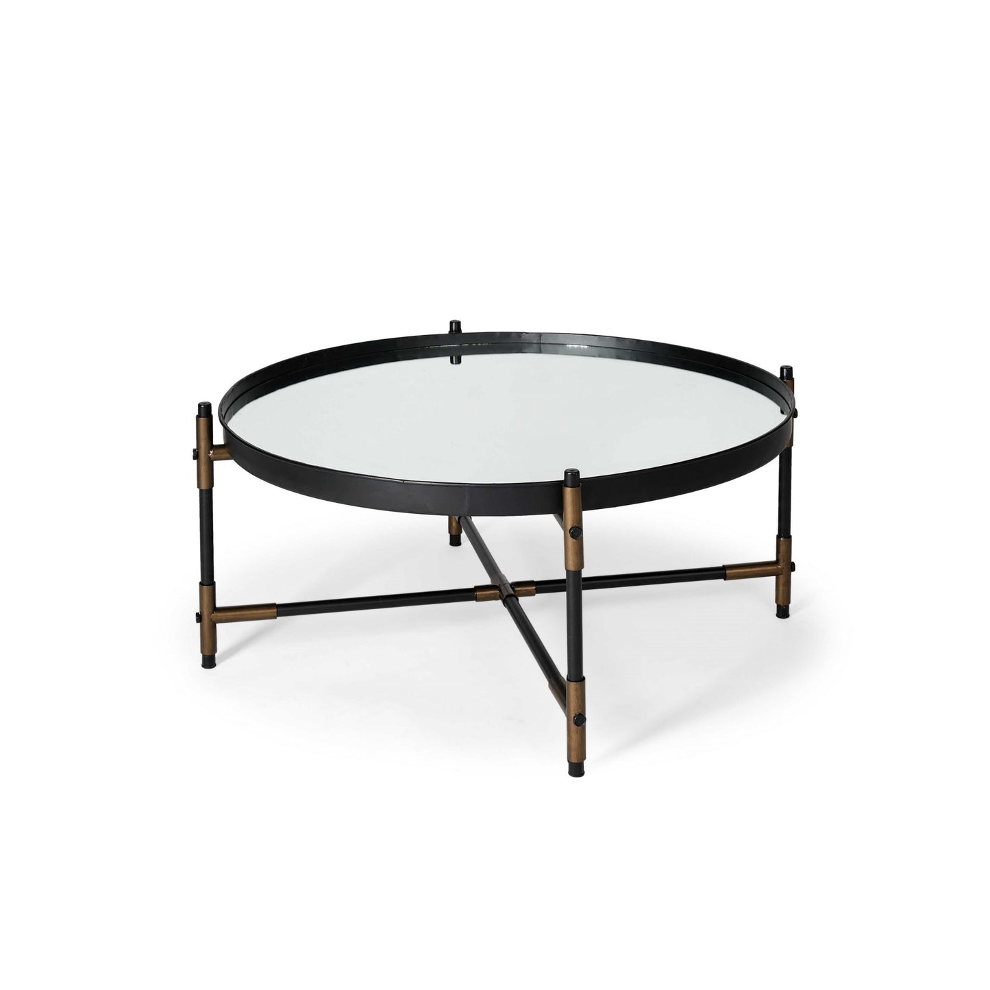 32" Black and Bronze Glass And Metal Round Coffee Table