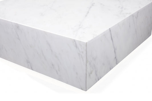 35" White Genuine Marble And Brass Square Coffee Table