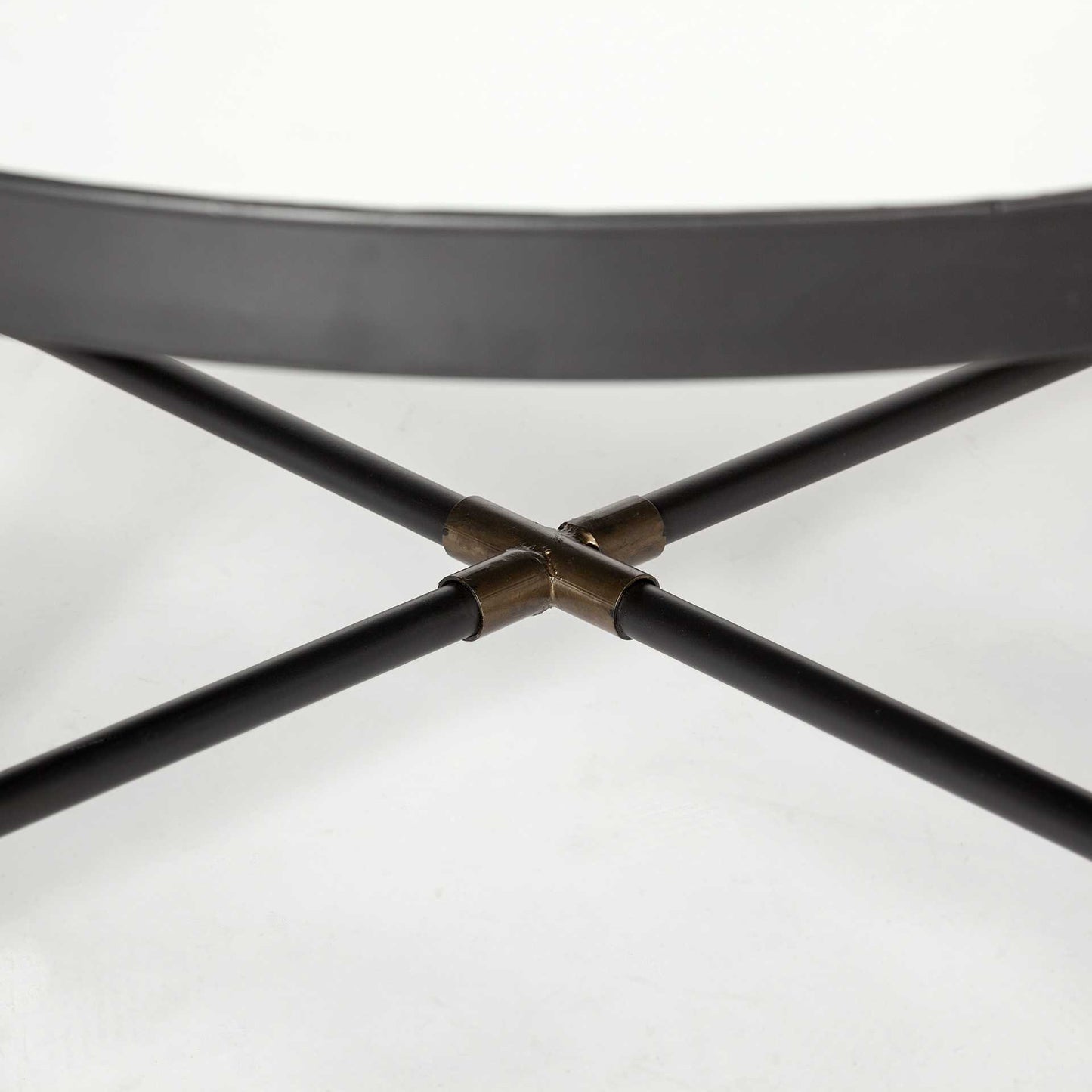 32" Black and Bronze Glass And Metal Round Coffee Table