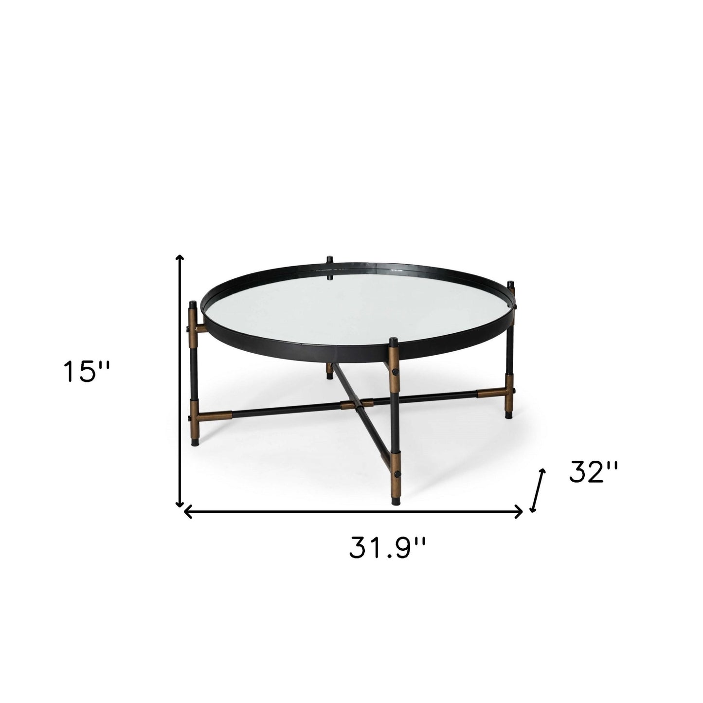 32" Black and Bronze Glass And Metal Round Coffee Table