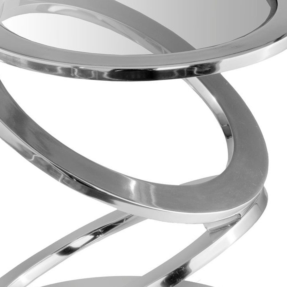 Silver Rings Metal Frame And Glass Top Accent Table