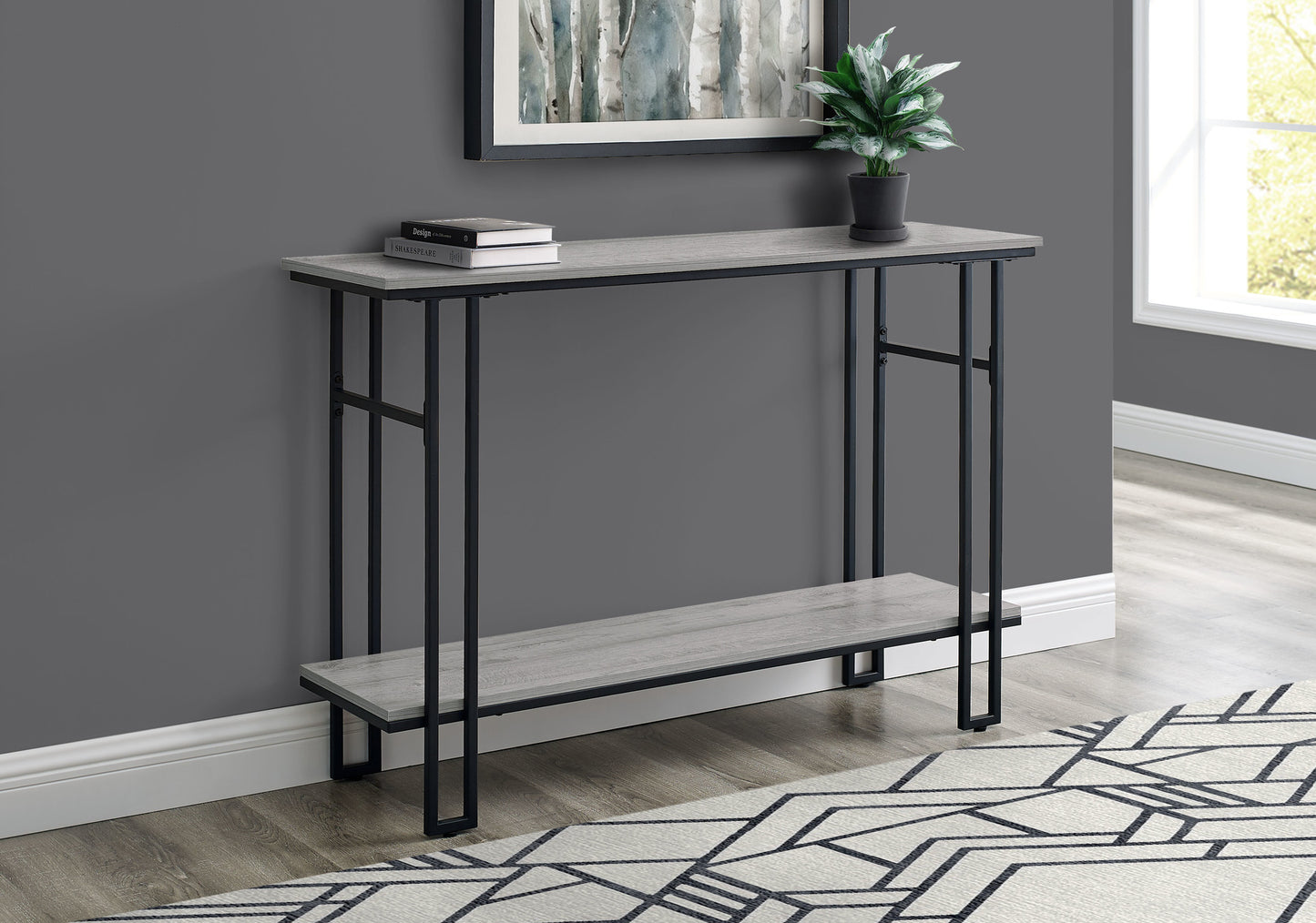 47" Gray And Black Frame Console Table With Storage