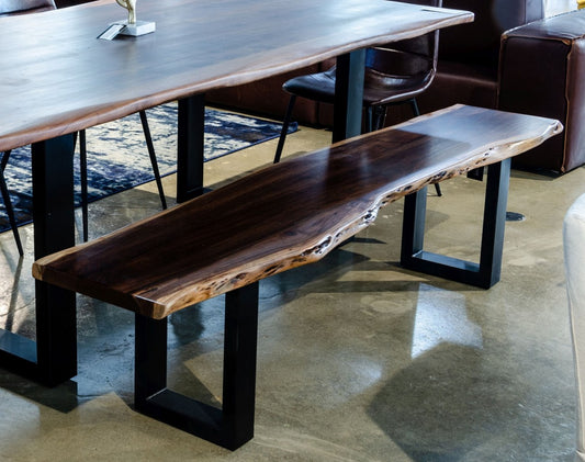 79" Brown and Black Solid Wood Dining Bench