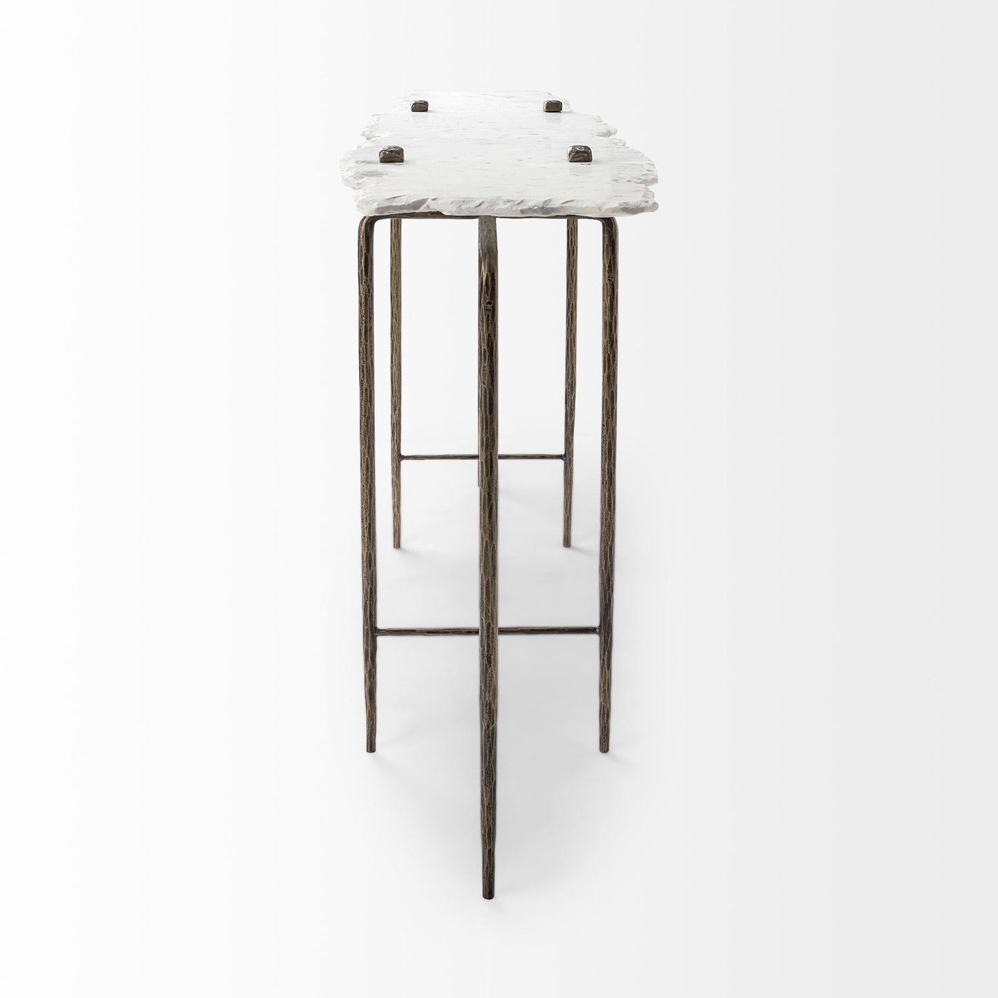 White Marble Console Table With Brass Toned Iron Base