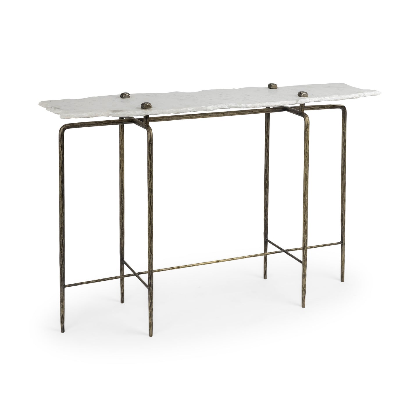 White Marble Console Table With Brass Toned Iron Base