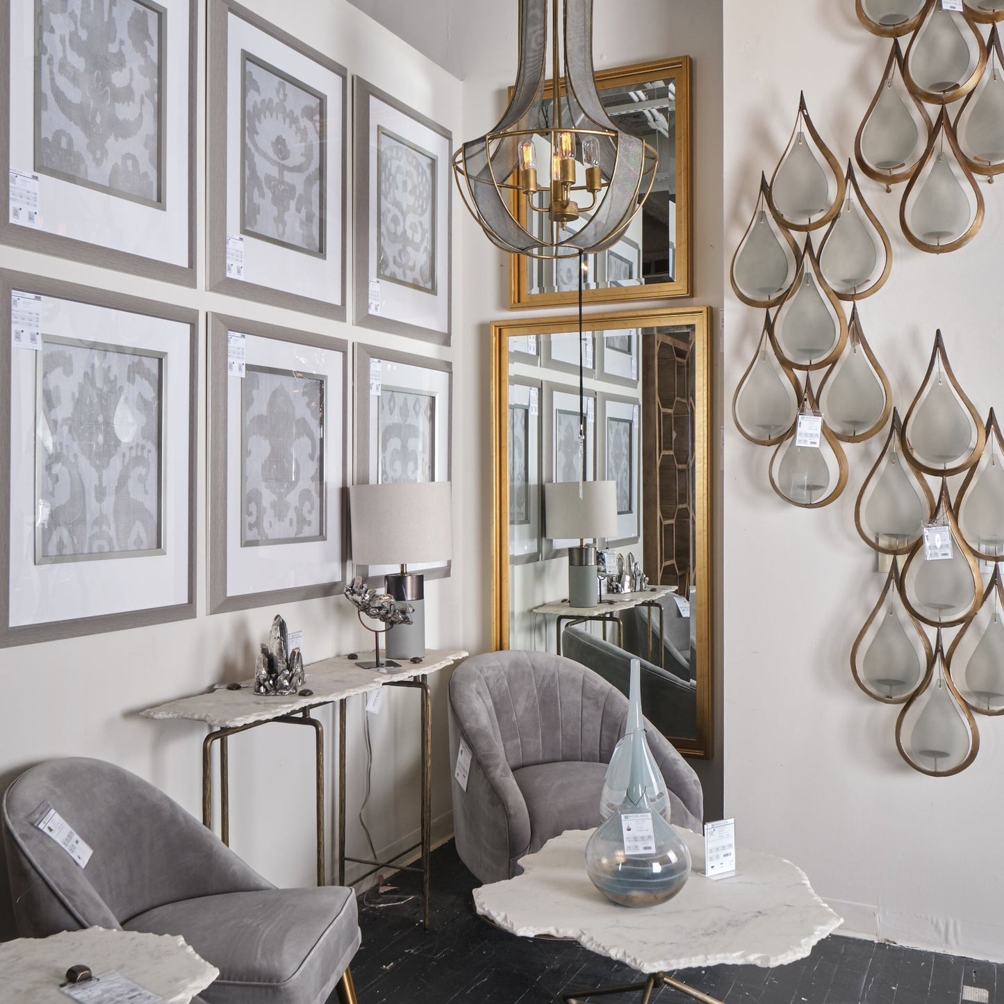 White Marble Console Table With Brass Toned Iron Base