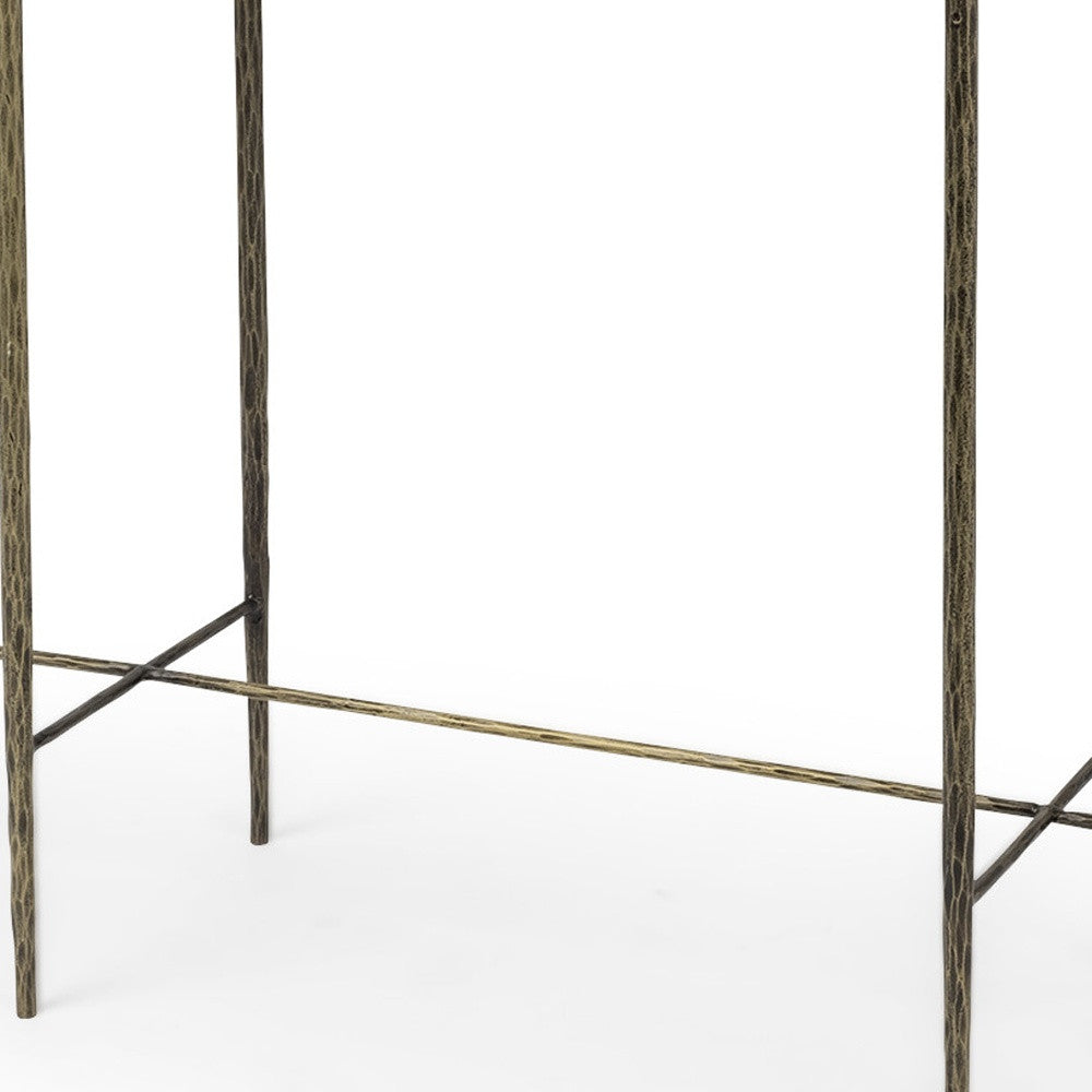 White Marble Console Table With Brass Toned Iron Base