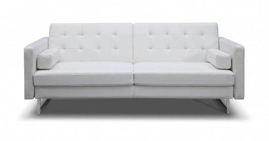 80" White Faux leather and Silver Sofa