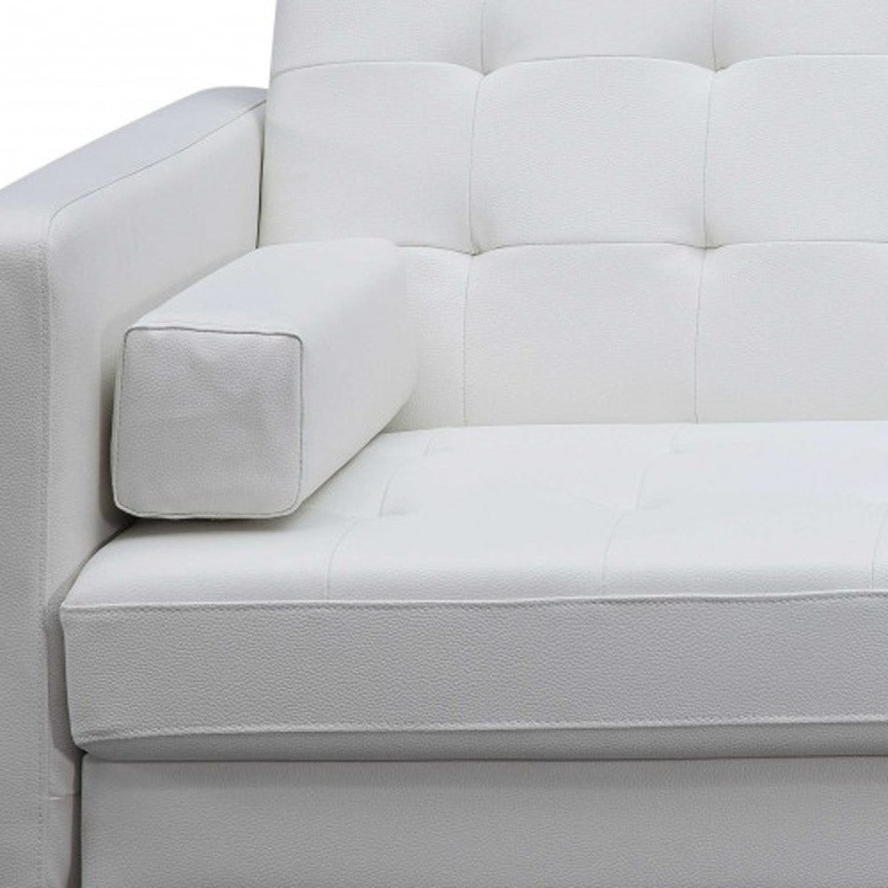 80" White Faux leather and Silver Sofa