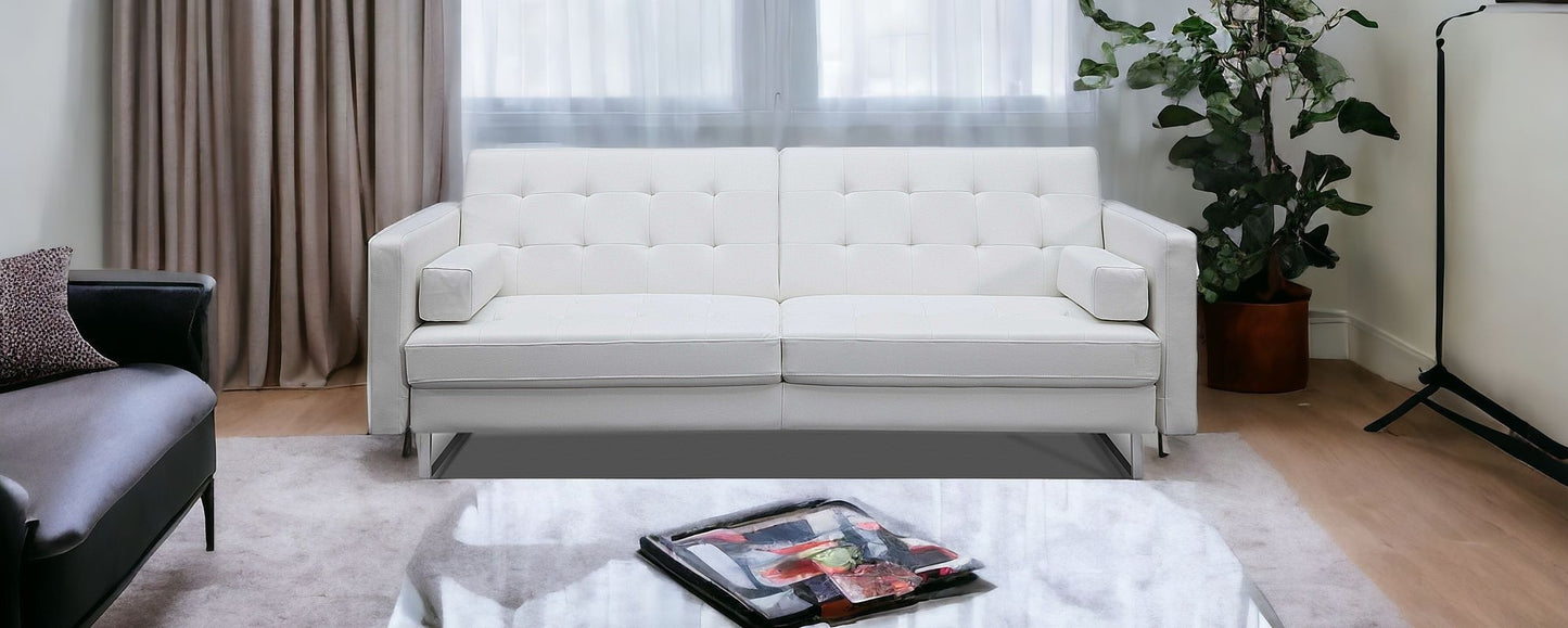 80" White Faux leather and Silver Sofa