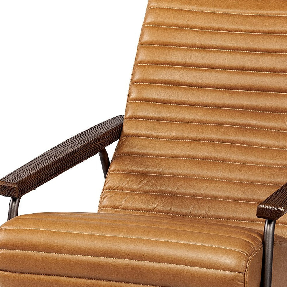 37" Tan And Brown Faux Leather Tufted Arm Chair
