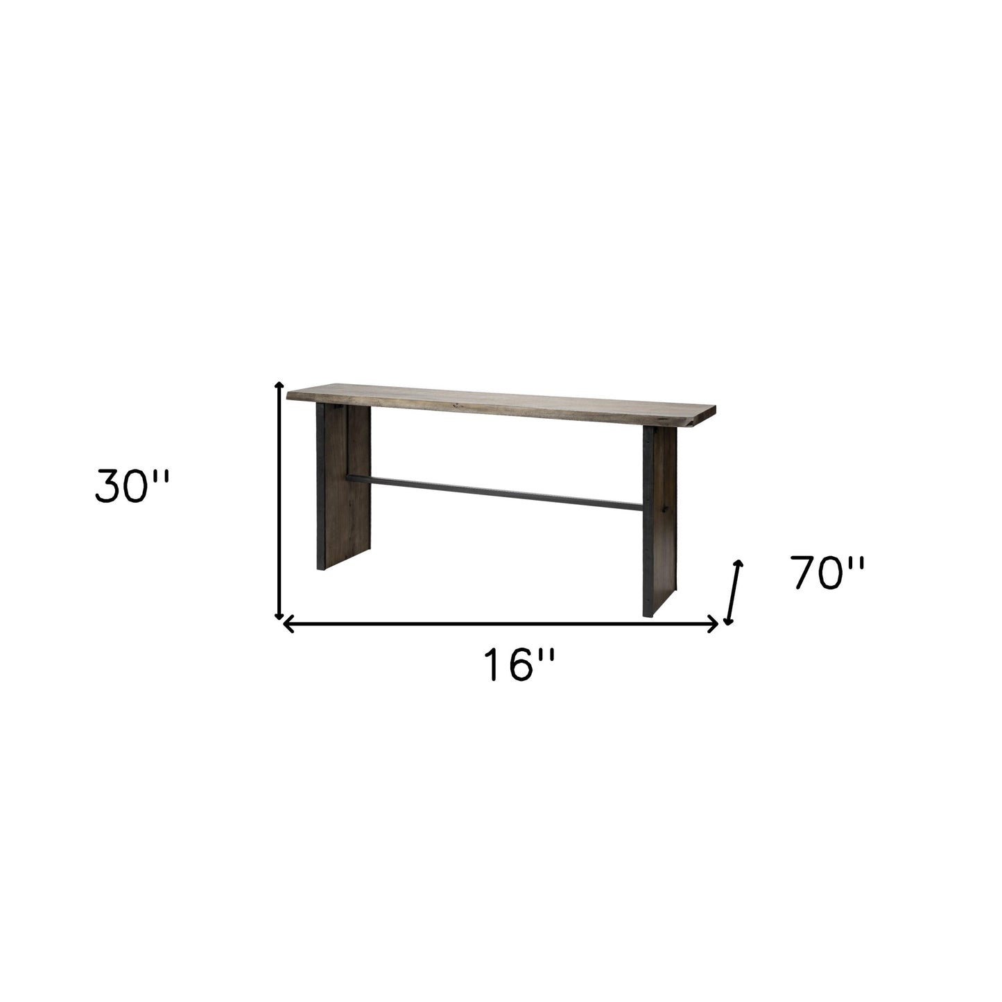 Rectangular Medium Brown Live Edge Mango Wood Console Table With Plank Like Legs