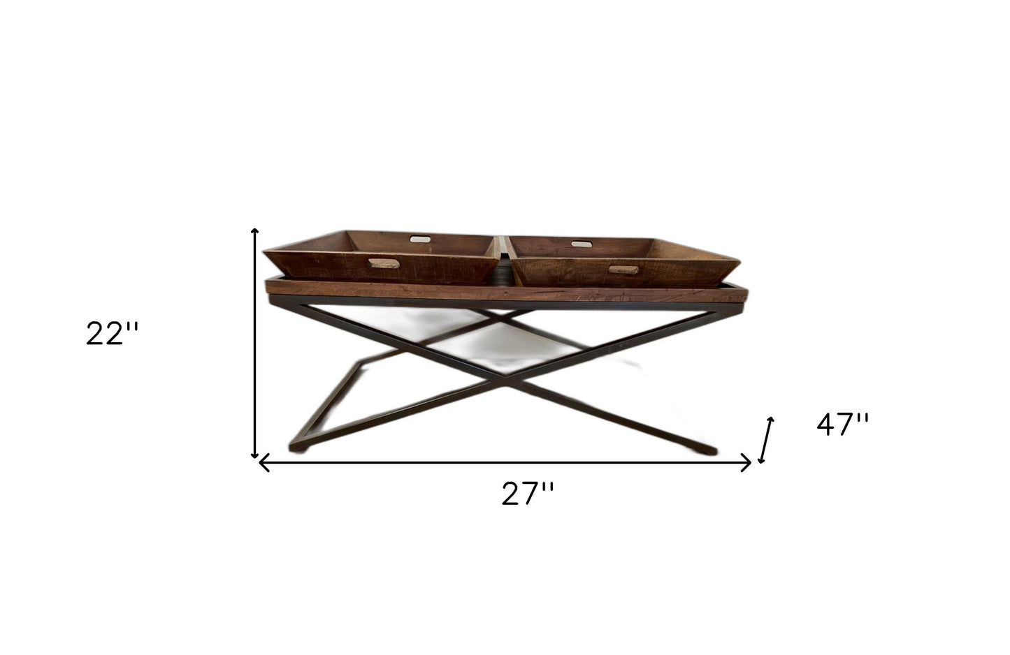 Modern Black Iron X Leg Wood Tray Coffee Table