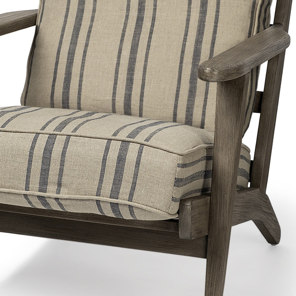 Striped Light Brown Fabric Wrapped Accent Chair With Wooden Frame