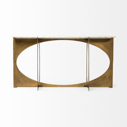 Rectangular White Marble Console Table With Gold Metal Base