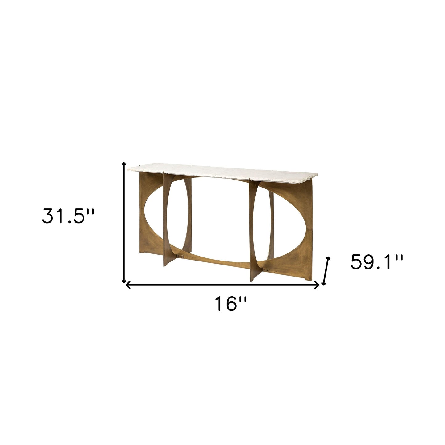 Rectangular White Marble Console Table With Gold Metal Base