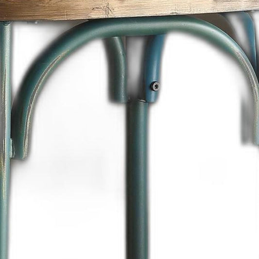 21" Brown And Turquoise Iron Bar Chair