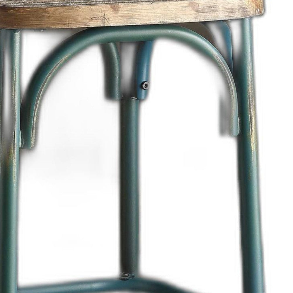 21" Brown And Turquoise Iron Bar Chair