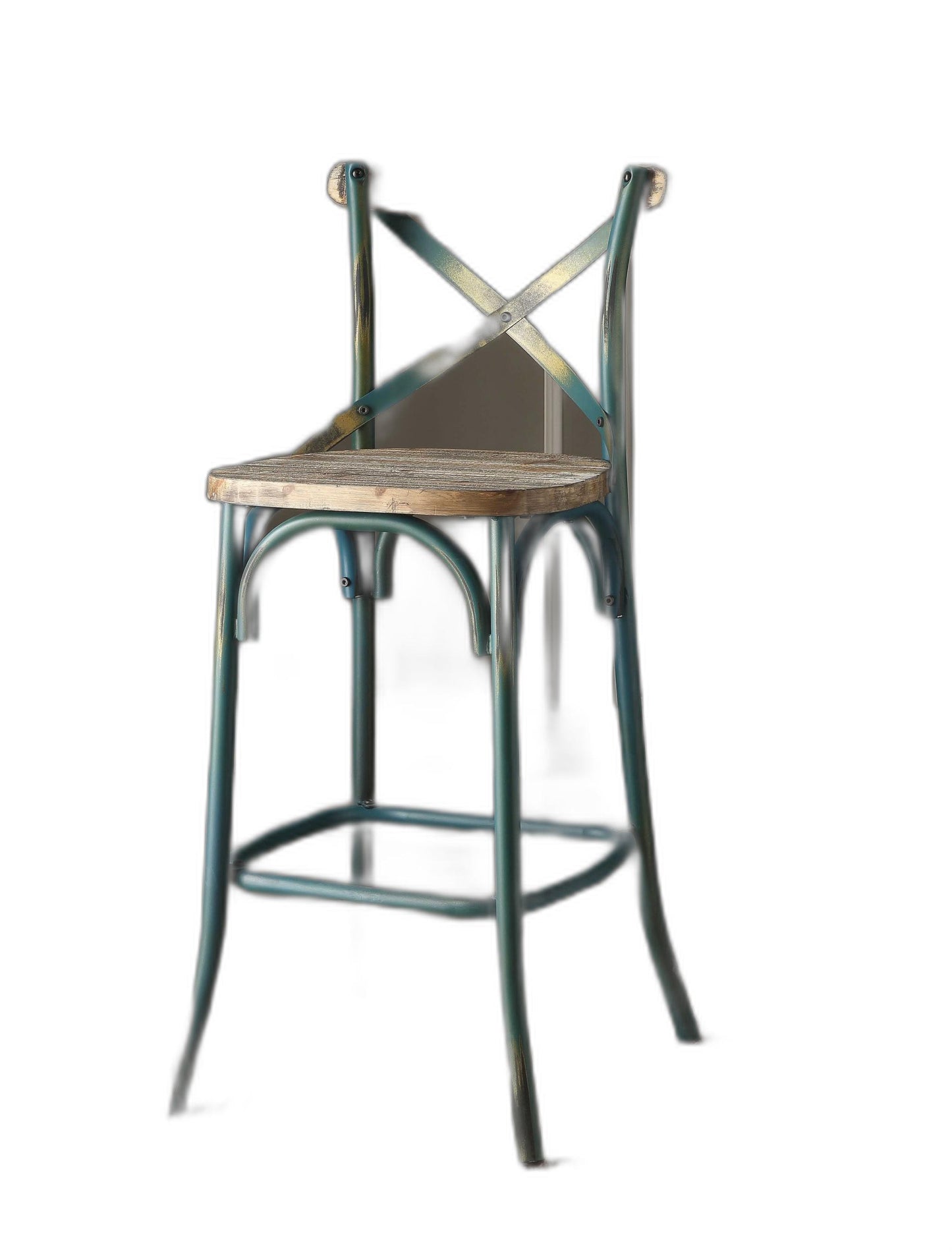 21" Brown And Turquoise Iron Bar Chair