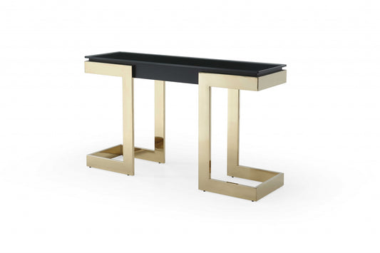 52" Black and Gold Glass Console Table