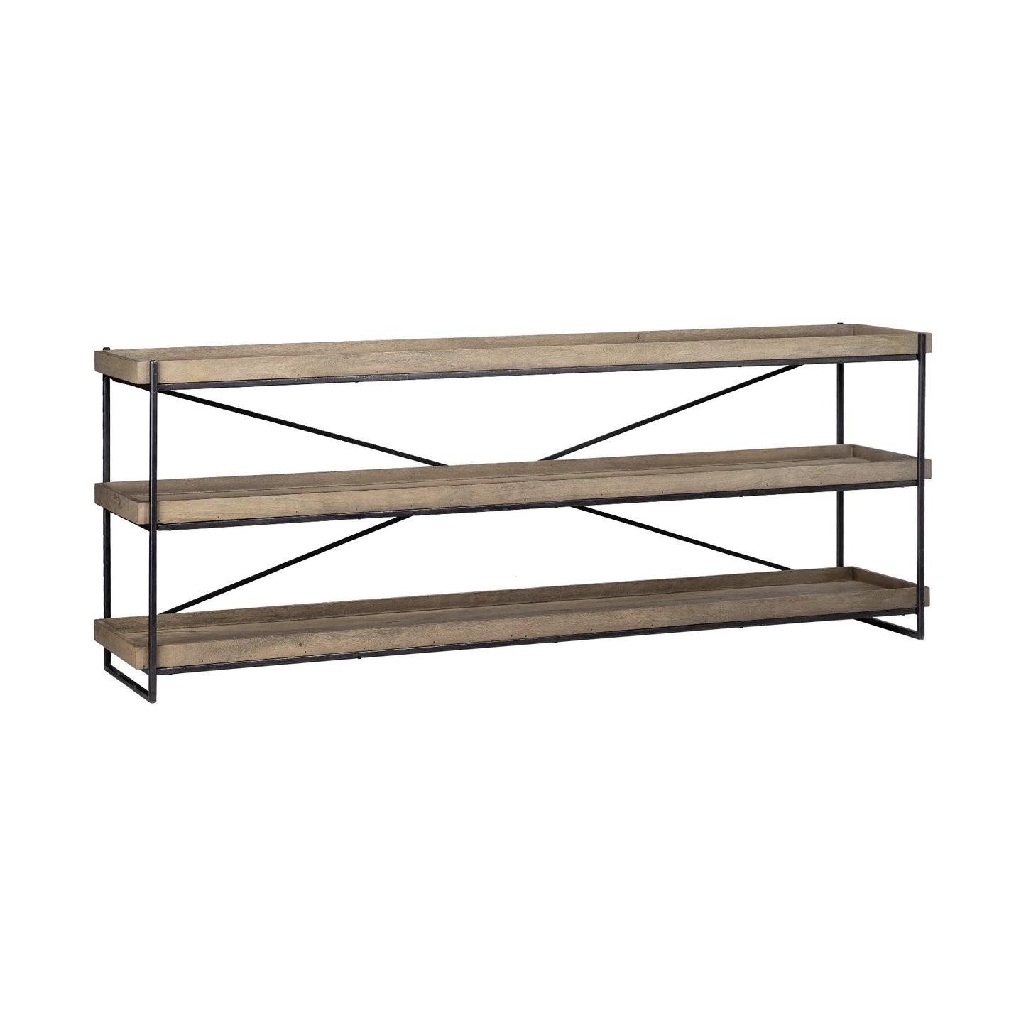 Light Brown Mango Wood Finish Console Table With Matte Black Iron Frame