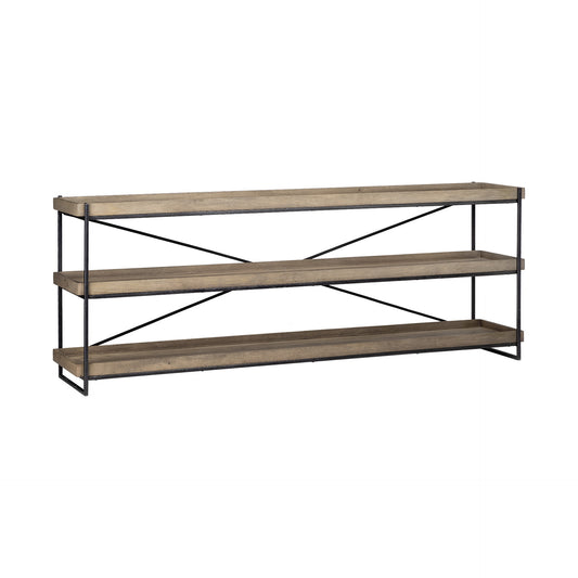 Light Brown Mango Wood Finish Console Table With Matte Black Iron Frame