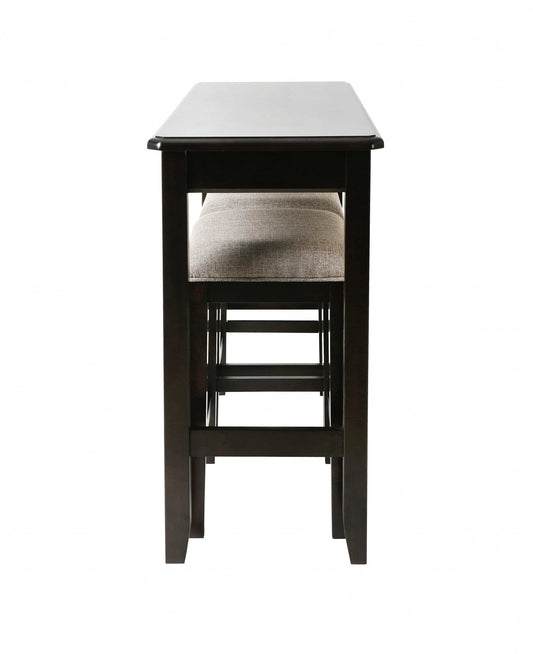 " Light Gray And Dark Brown Solid Wood Backless Bar Chair