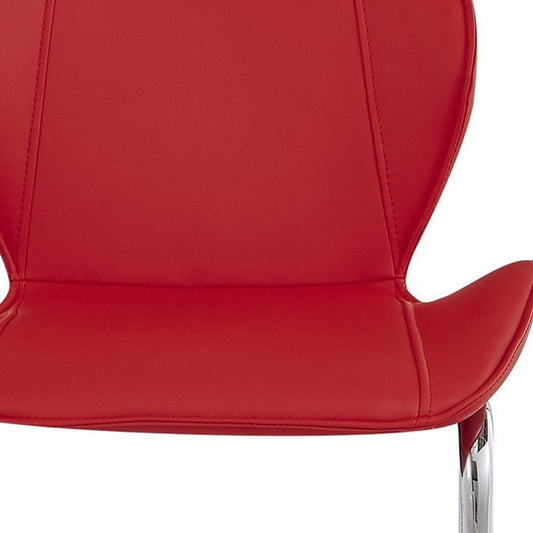 Set of Four 26" Red And Silver Metal Low Back Bar Height Bar Chairs