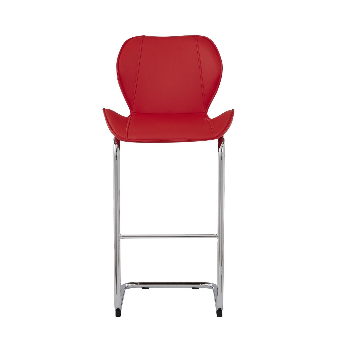 Set of Four 26" Red And Silver Metal Low Back Bar Height Bar Chairs