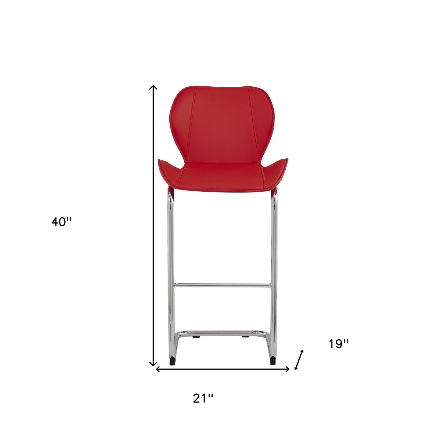 Set of Four 26" Red And Silver Metal Low Back Bar Height Bar Chairs