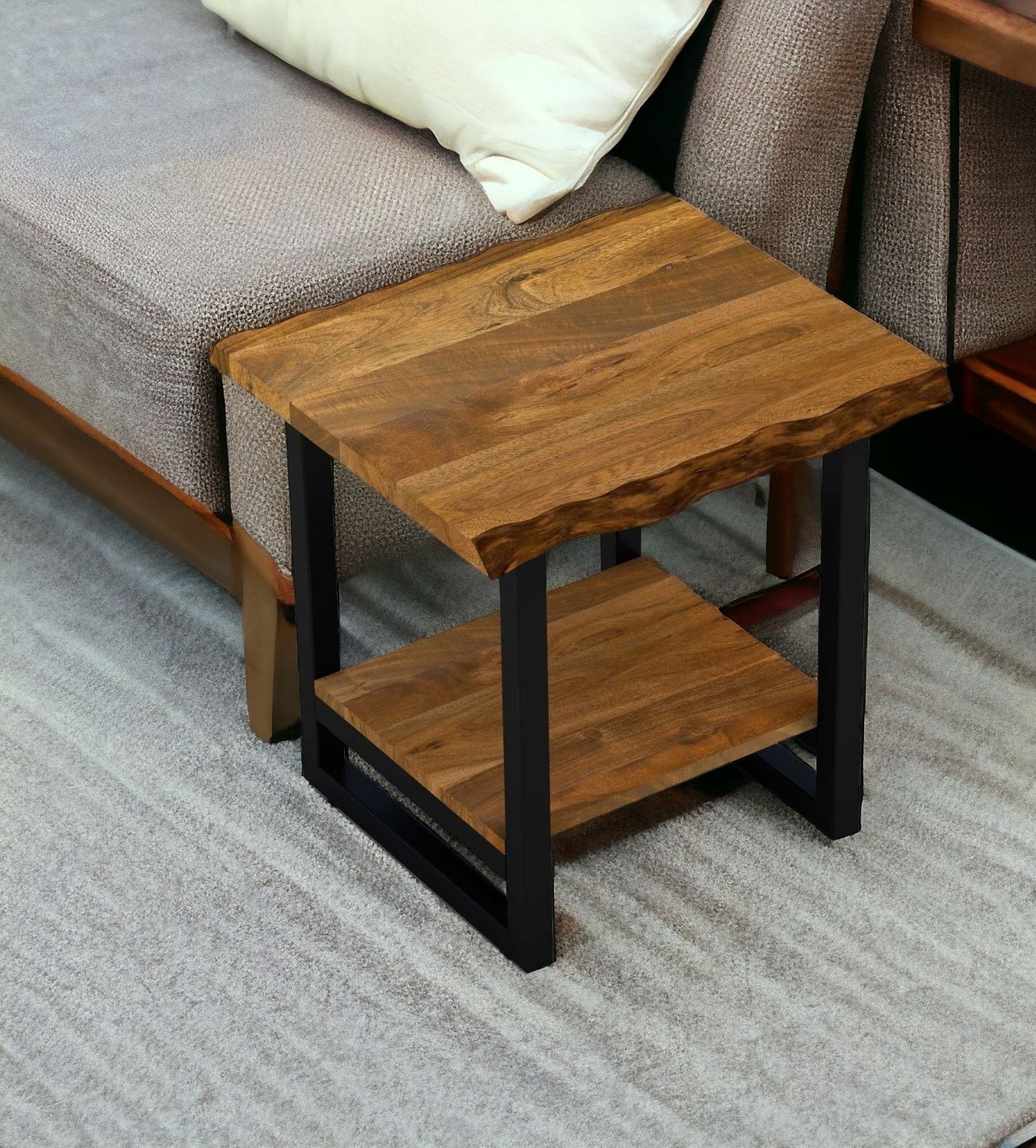 Modern Rustic Live Edge Acacia Wood End Table