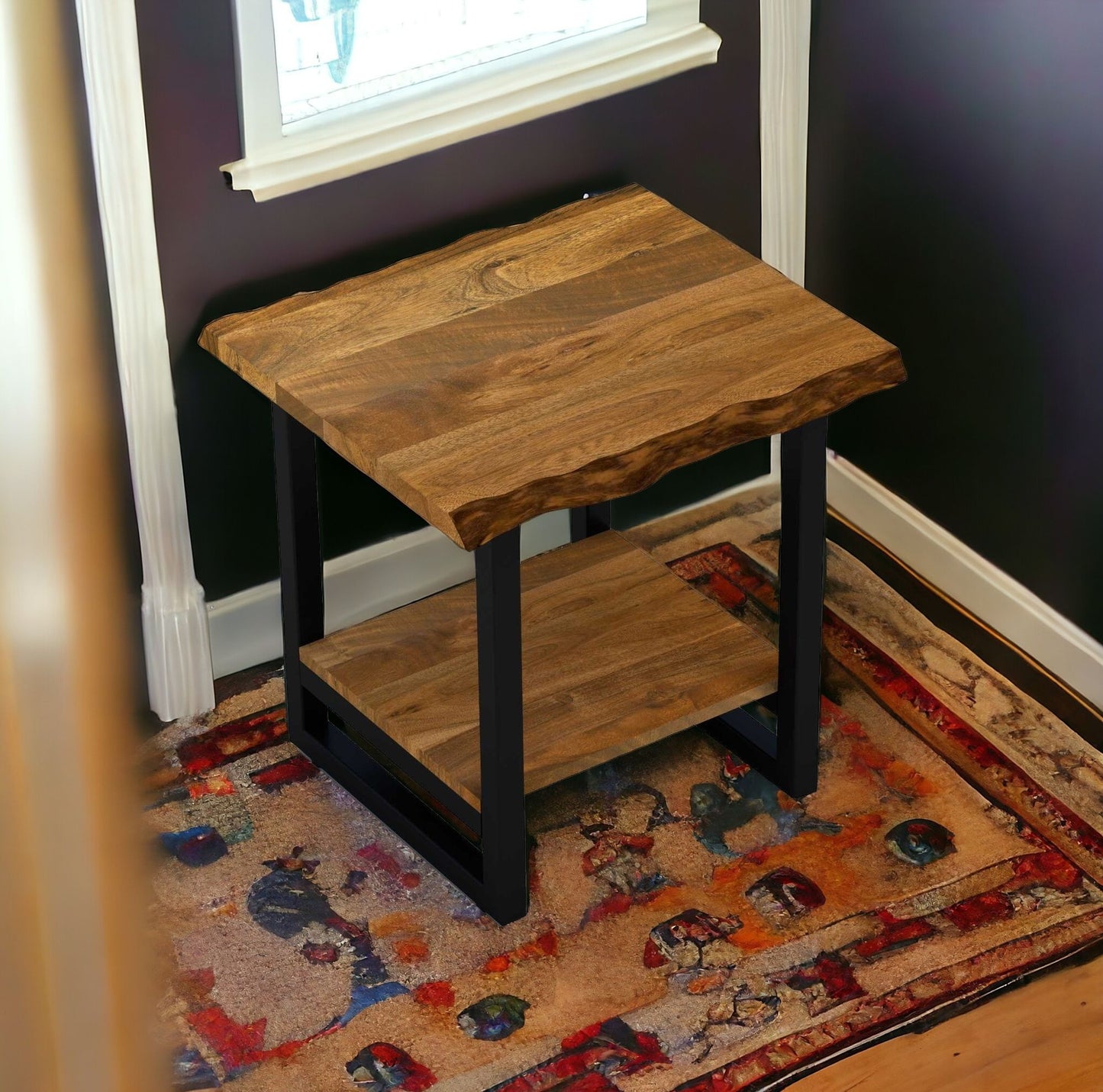 Modern Rustic Live Edge Acacia Wood End Table