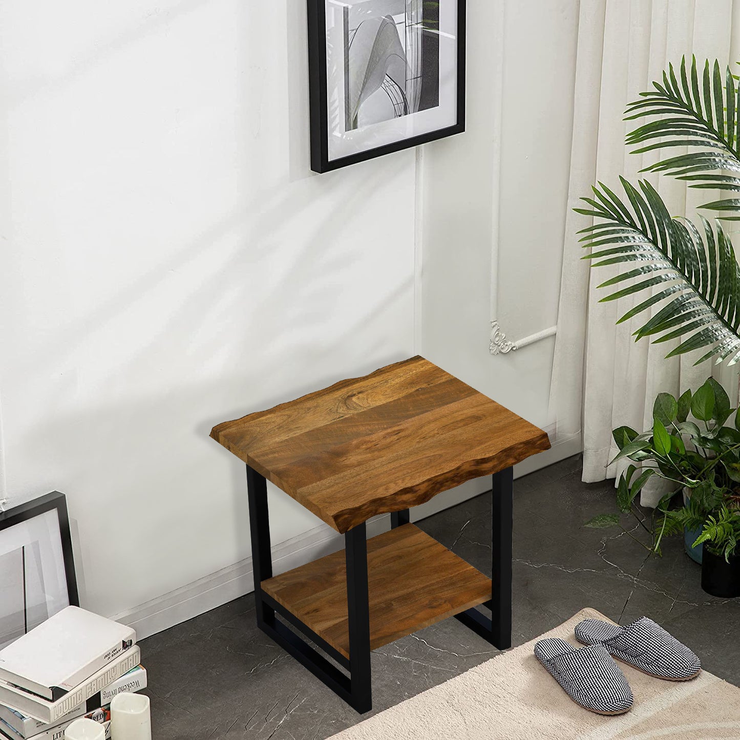 Modern Rustic Live Edge Acacia Wood End Table