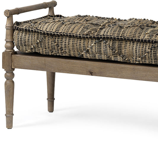 57" Beige And Brown Upholstered Cotton Blend Bench