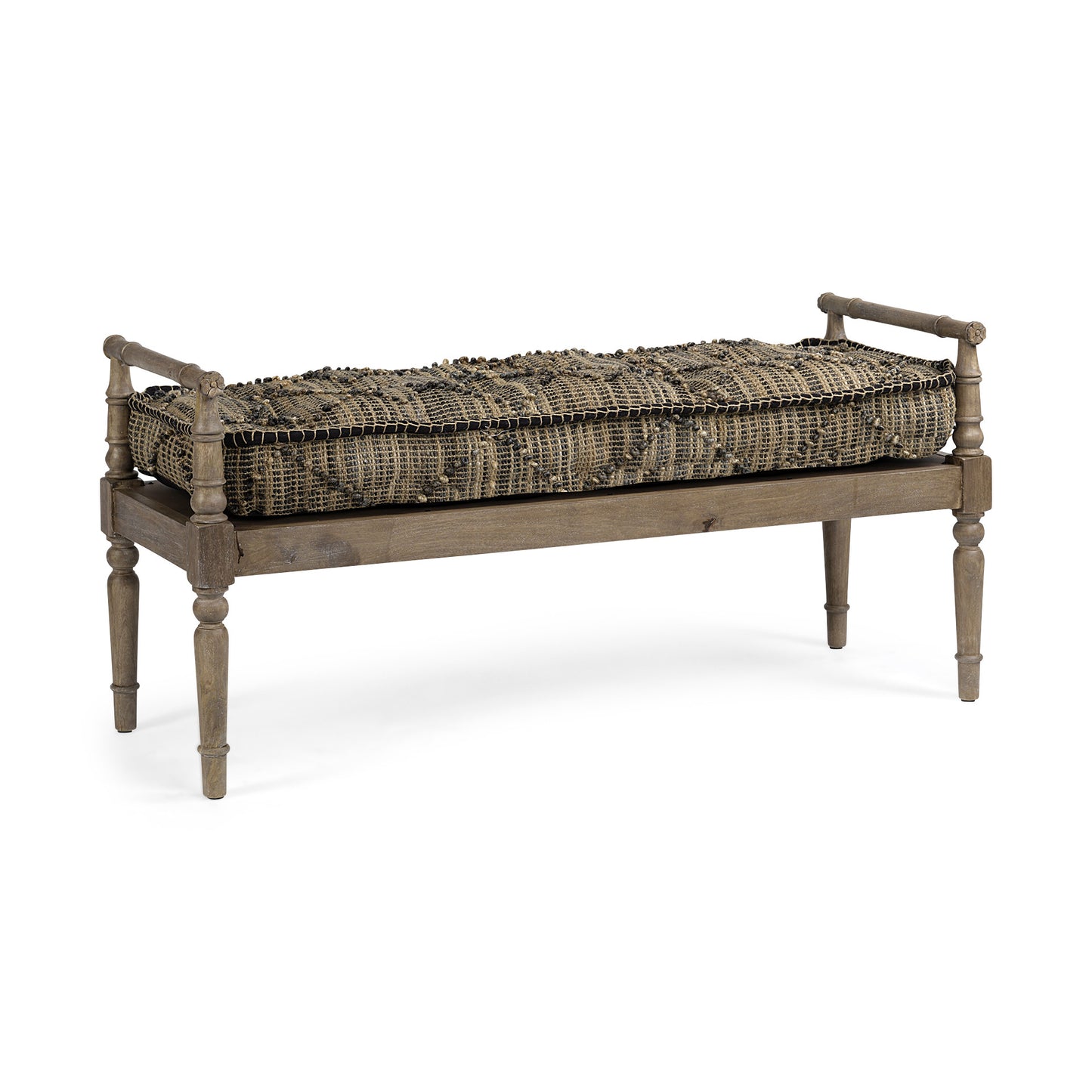 57" Beige And Brown Upholstered Cotton Blend Bench