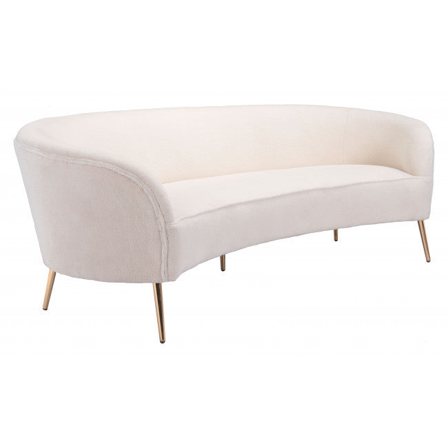 86" White And Gold Polyester Sofa