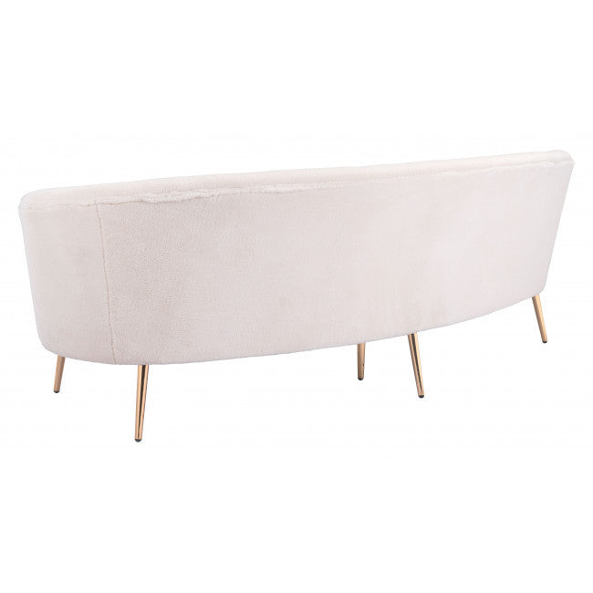 86" White And Gold Polyester Sofa