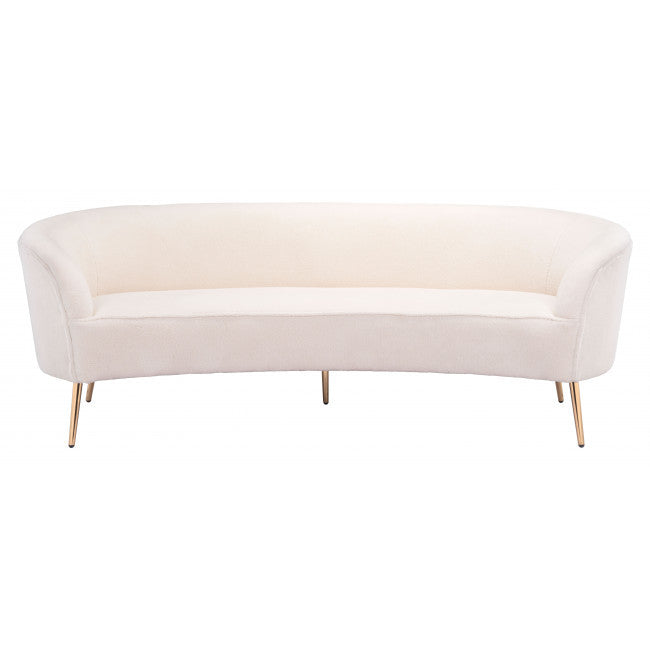 86" White And Gold Polyester Sofa