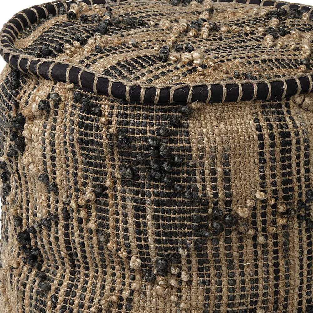 Tan Jute Cylindrical Pouf With Popcorn Stich