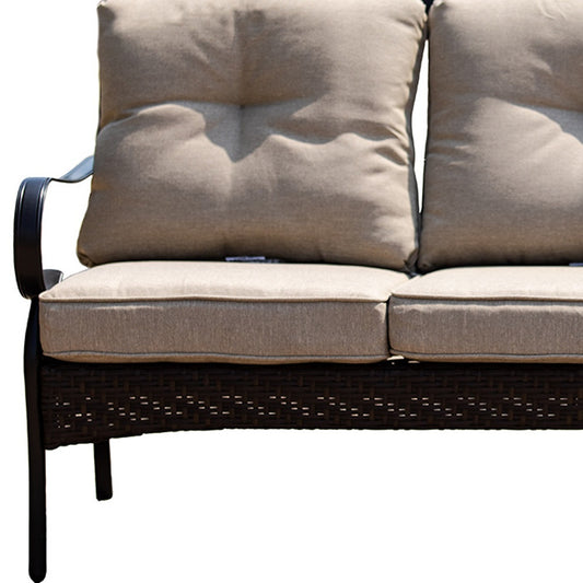 69" Beige Polyester Blend And Black Sofa