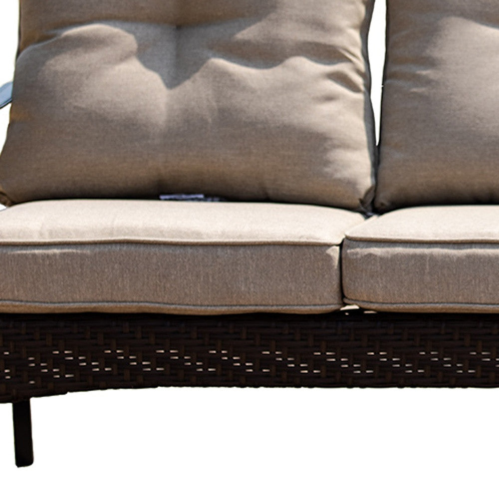 69" Beige Polyester Blend And Black Sofa