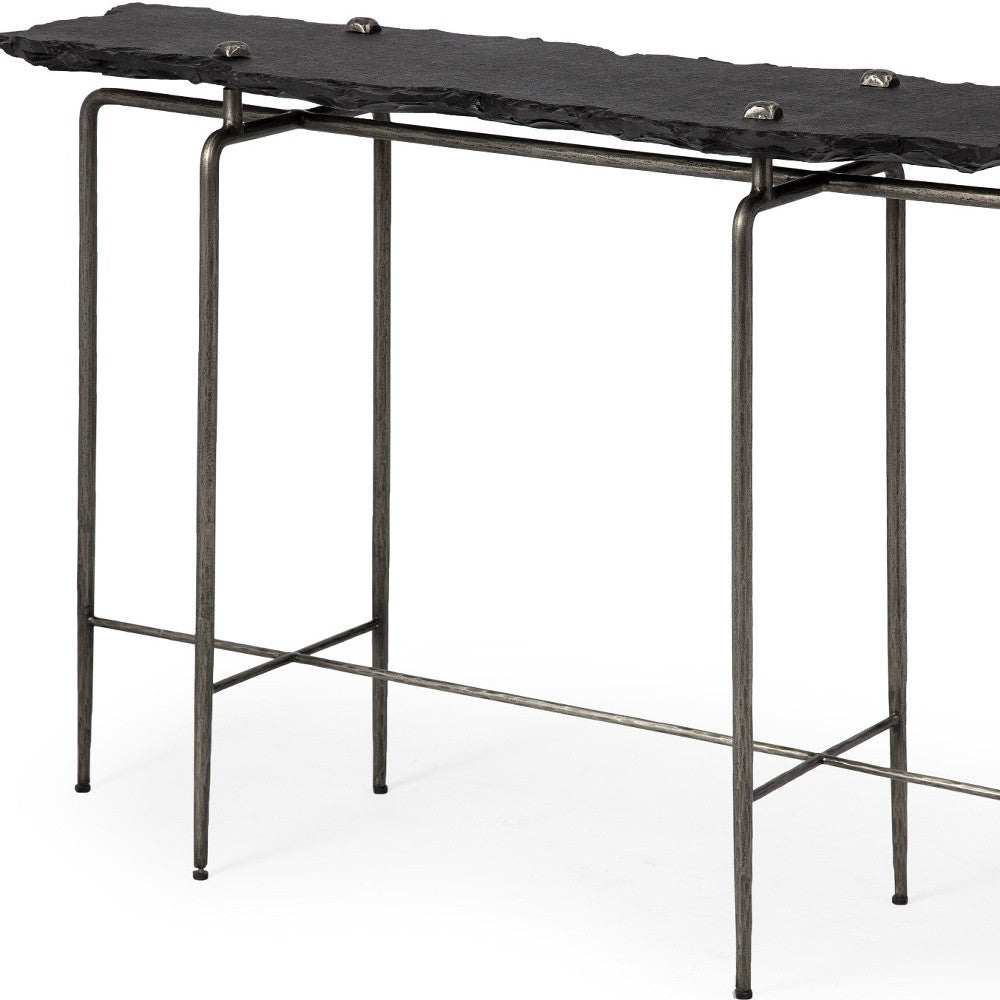 Black Slate Console Table With Iron Base