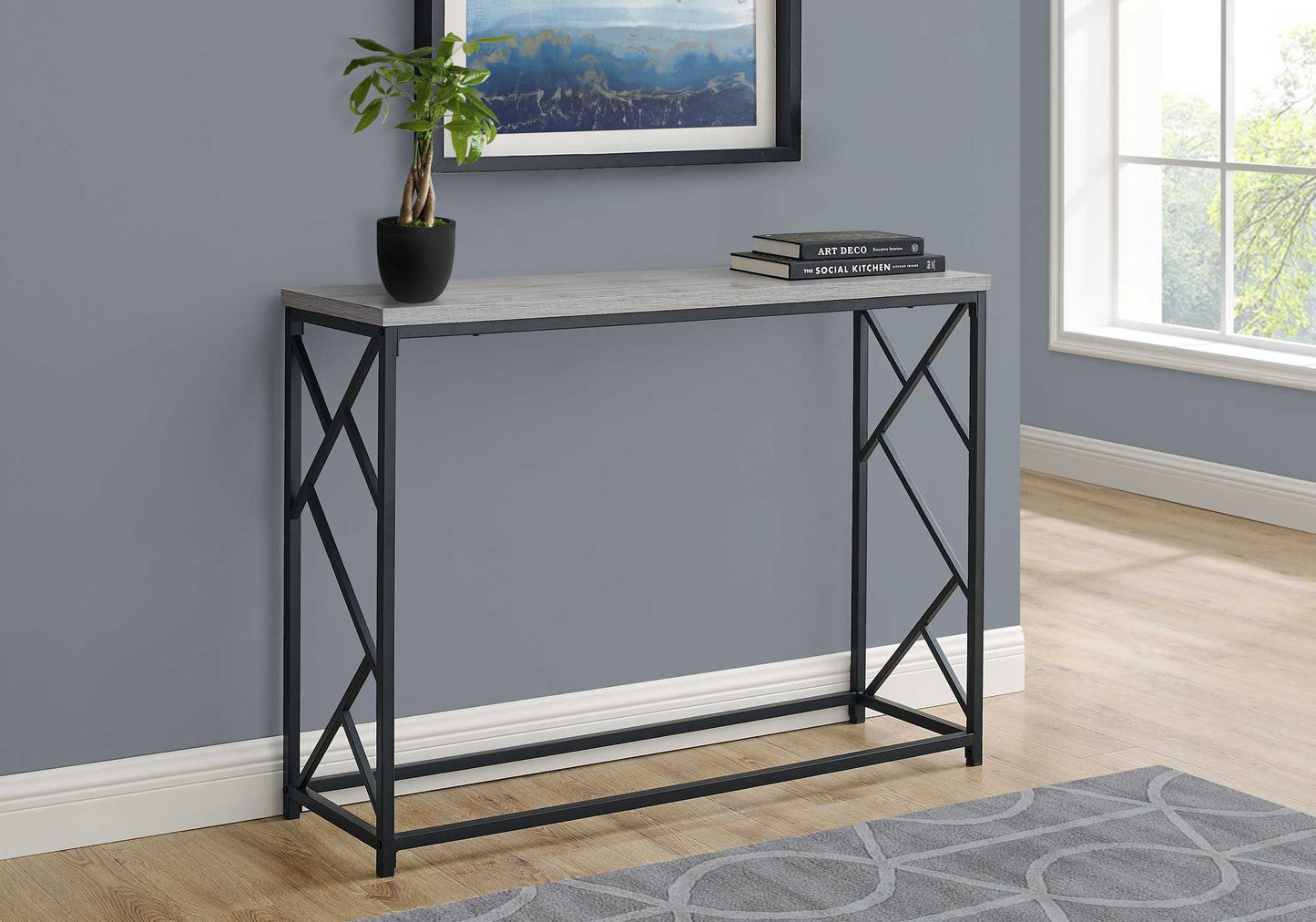 44" Gray And Black Frame Console Table